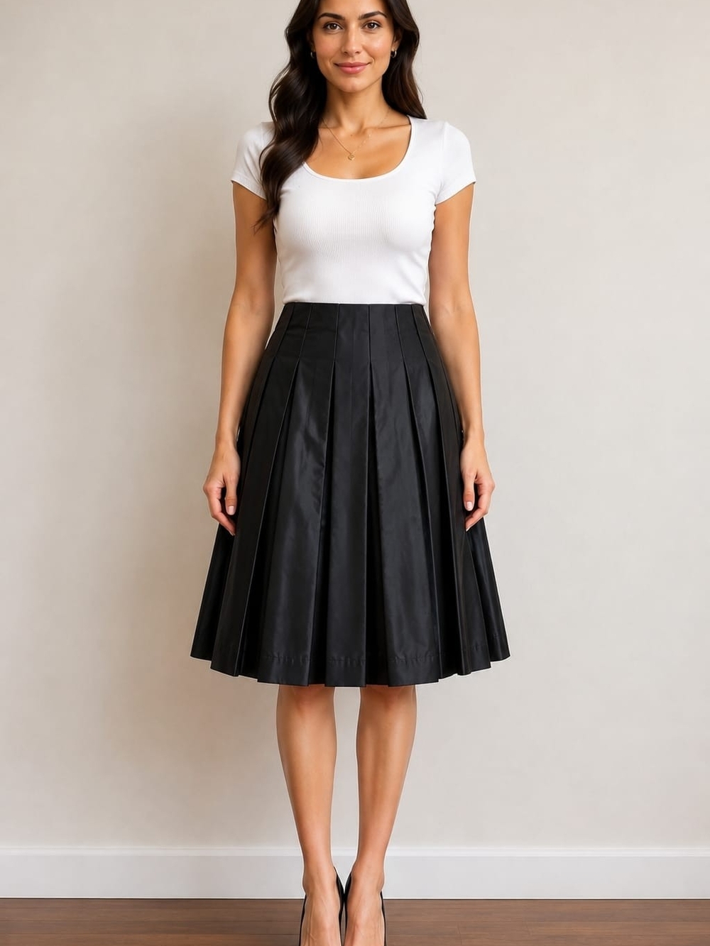 Teri Jon Black Box-Pleat A-Line Midi Skirt